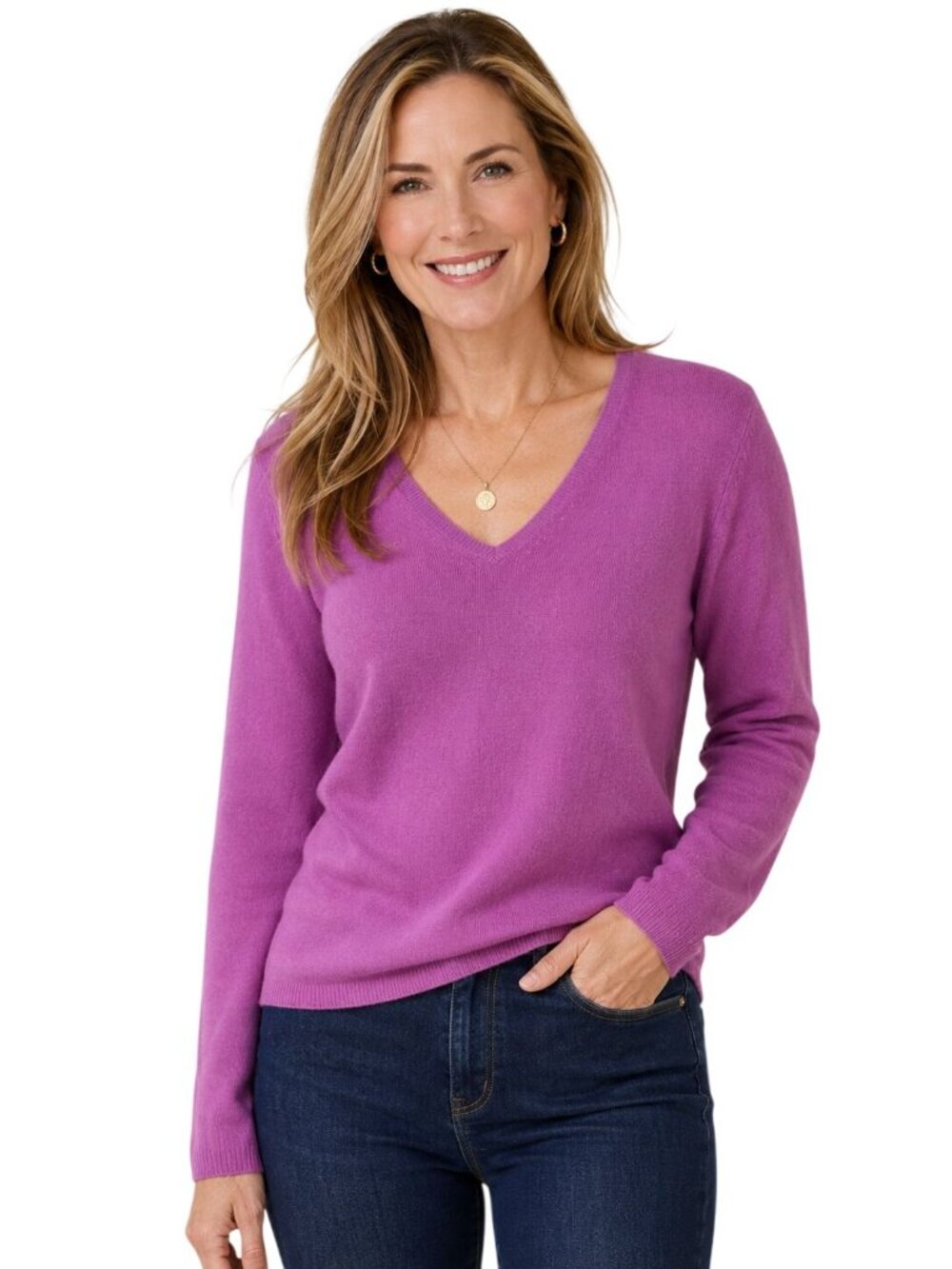 Griffin Cashmere Pink Purple V Neck Sweater Made In Japan Size M